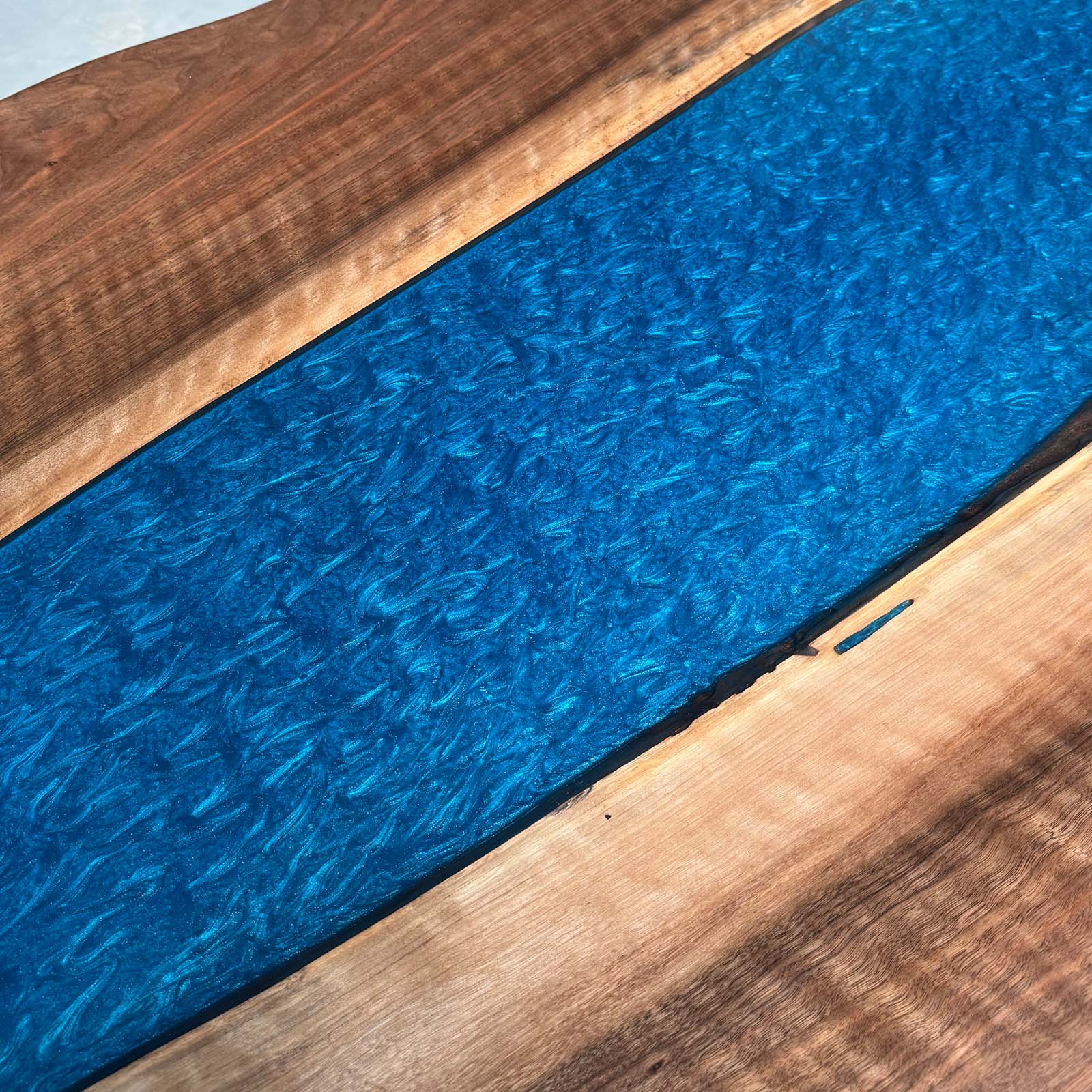 Elegant LED epoxy resin dining table with natural black walnut wood