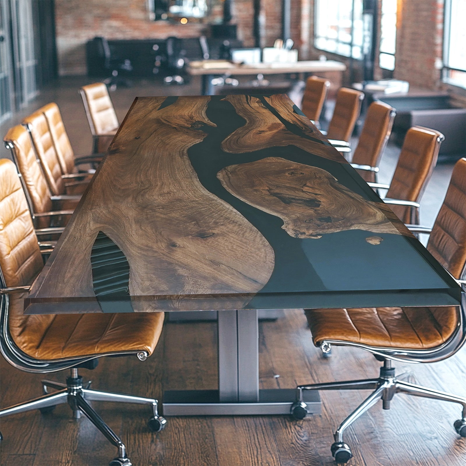 Myluxurytable Black Walnut Black Epoxy Dining Table MLT-012