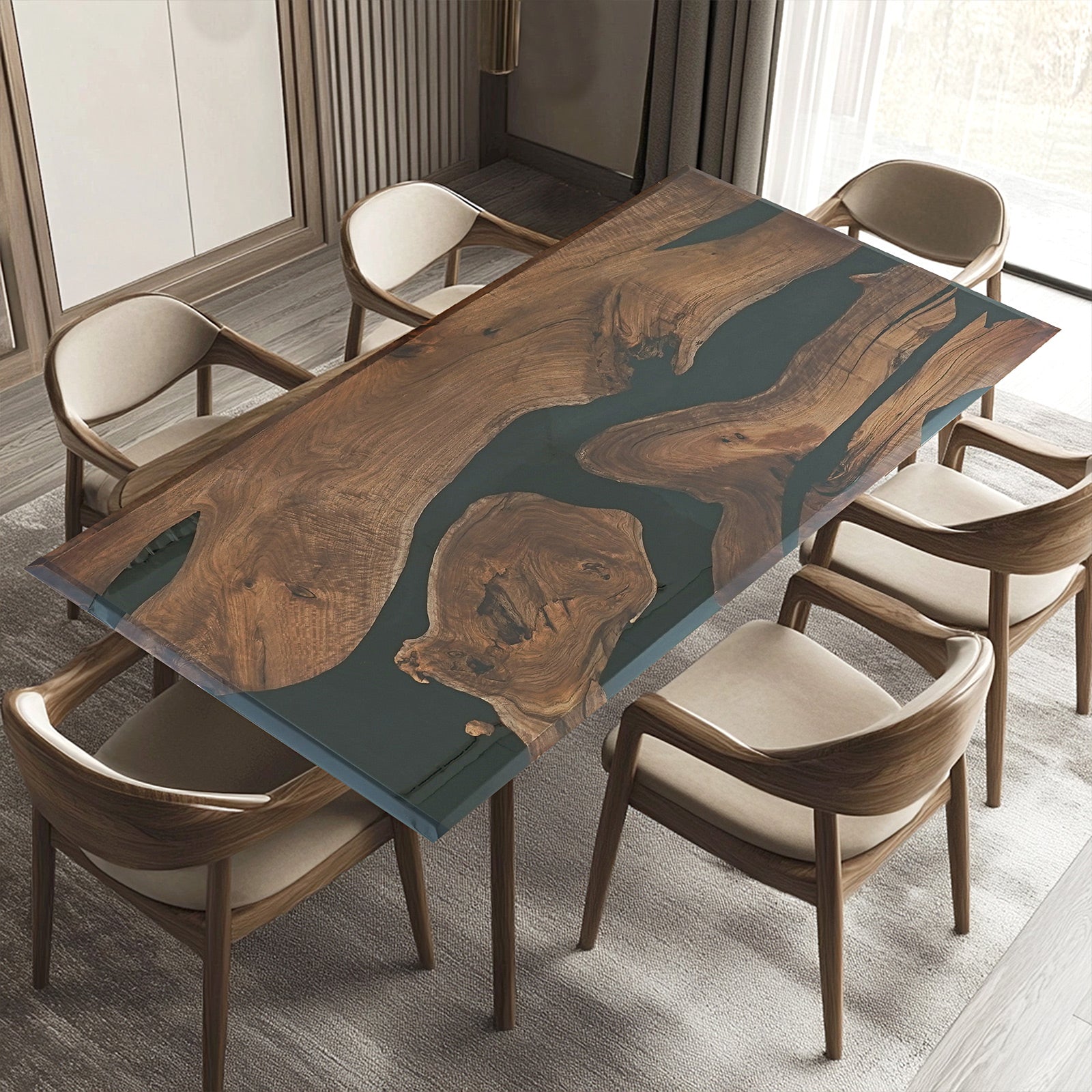 Myluxurytable Black Walnut Black Epoxy Dining Table MLT-012