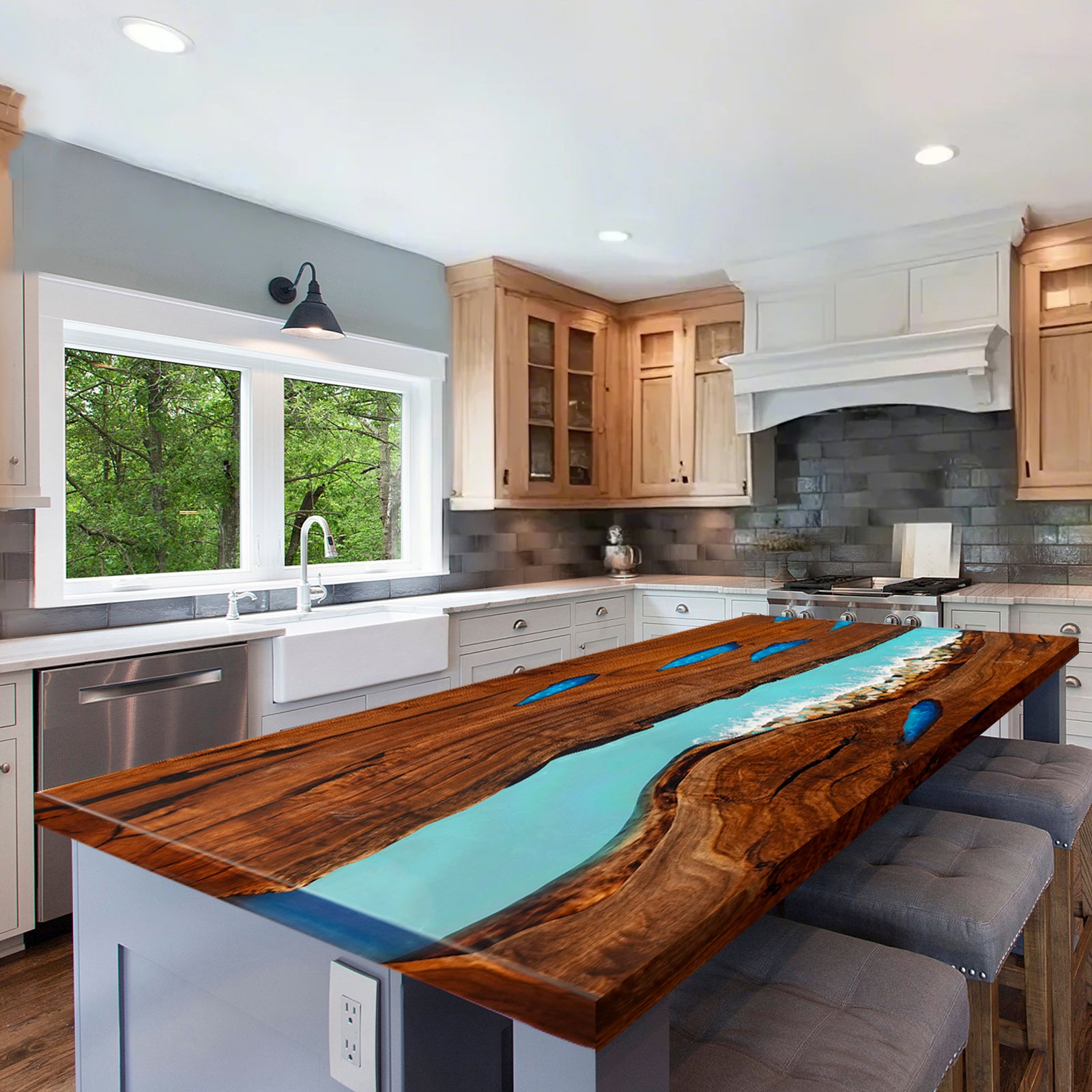 Myluxurytable Black Walnut Epoxy Blue Ocean Table MLT-023
