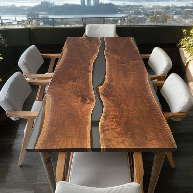 Myluxurytable Classic Black Epoxy Black Walnut River Table MLT-006