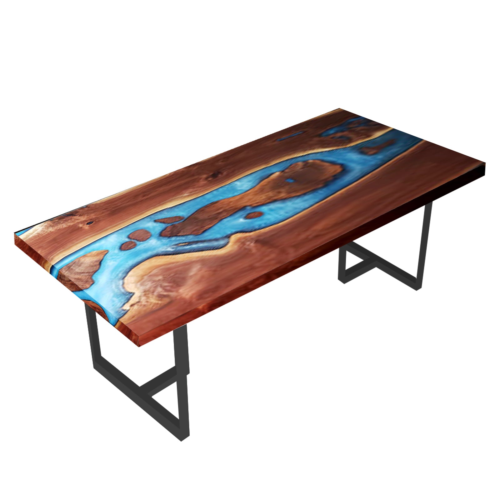 Myluxurytable Custom Blue Epoxy Black Walnut River Table MLT-003