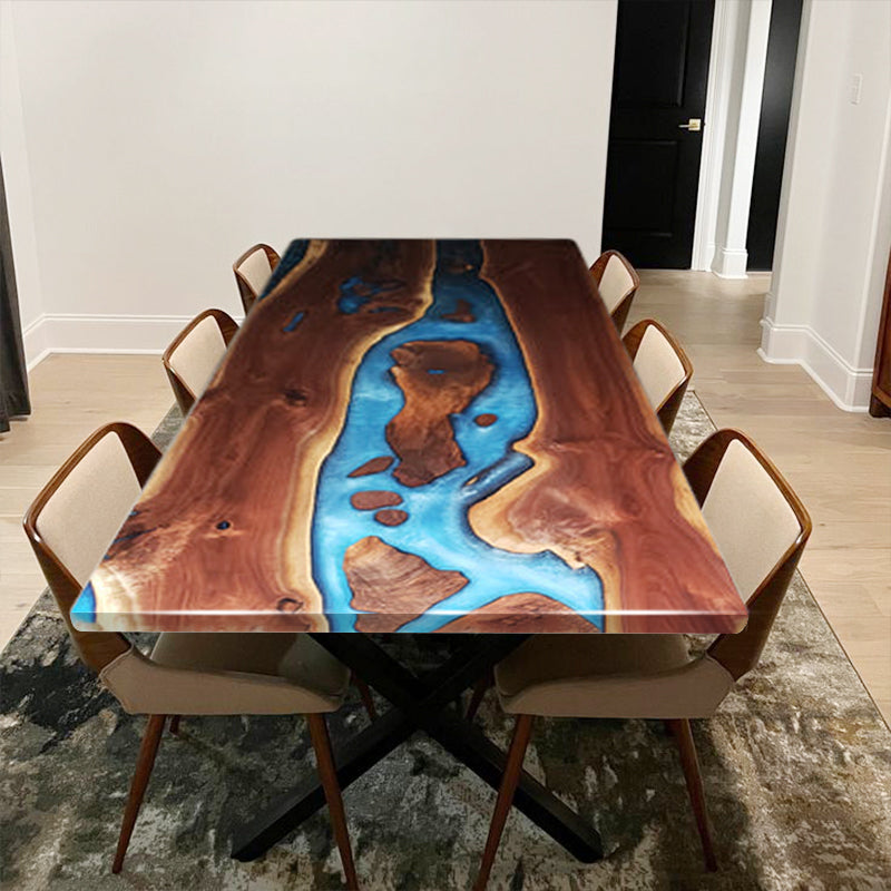Myluxurytable Custom Blue Epoxy Black Walnut River Table MLT-003