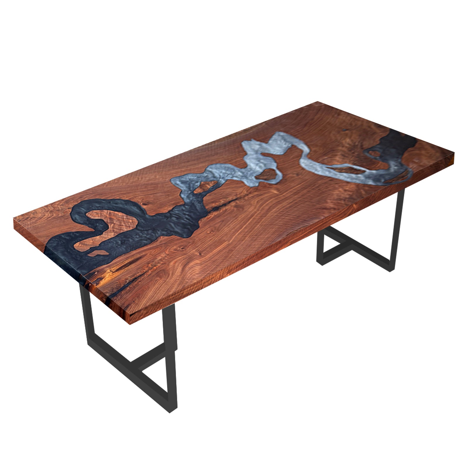 Myluxurytable Custom Grey Epoxy Walnut River Table MLT-002
