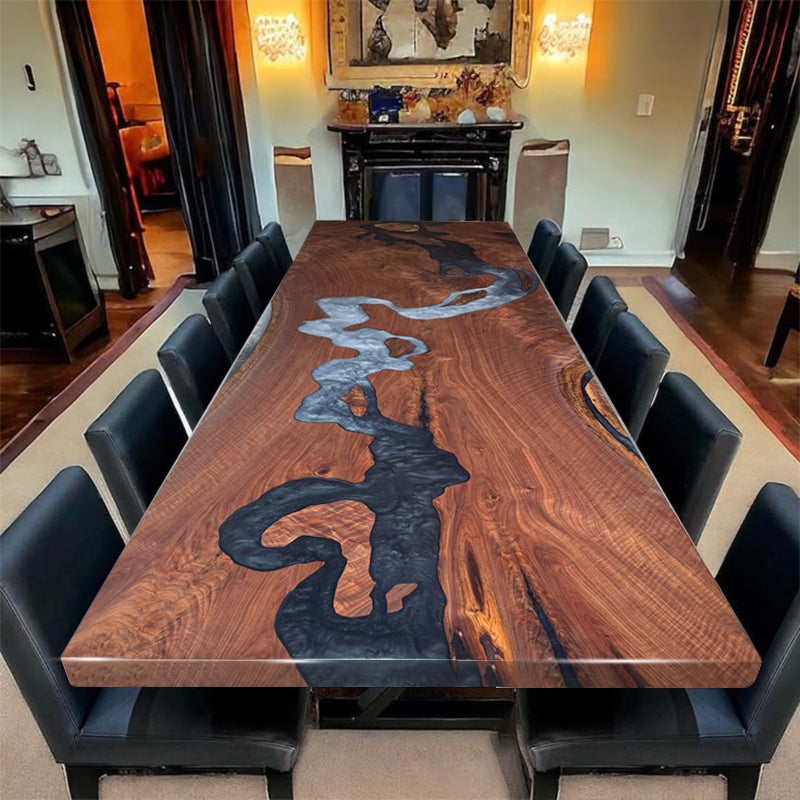 Myluxurytable Custom Grey Epoxy Walnut River Table MLT-002