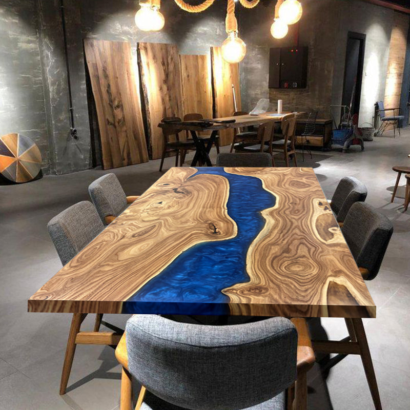 Myluxurytable Dark Blue Epoxy Wood Grain Dining Table MLT-005