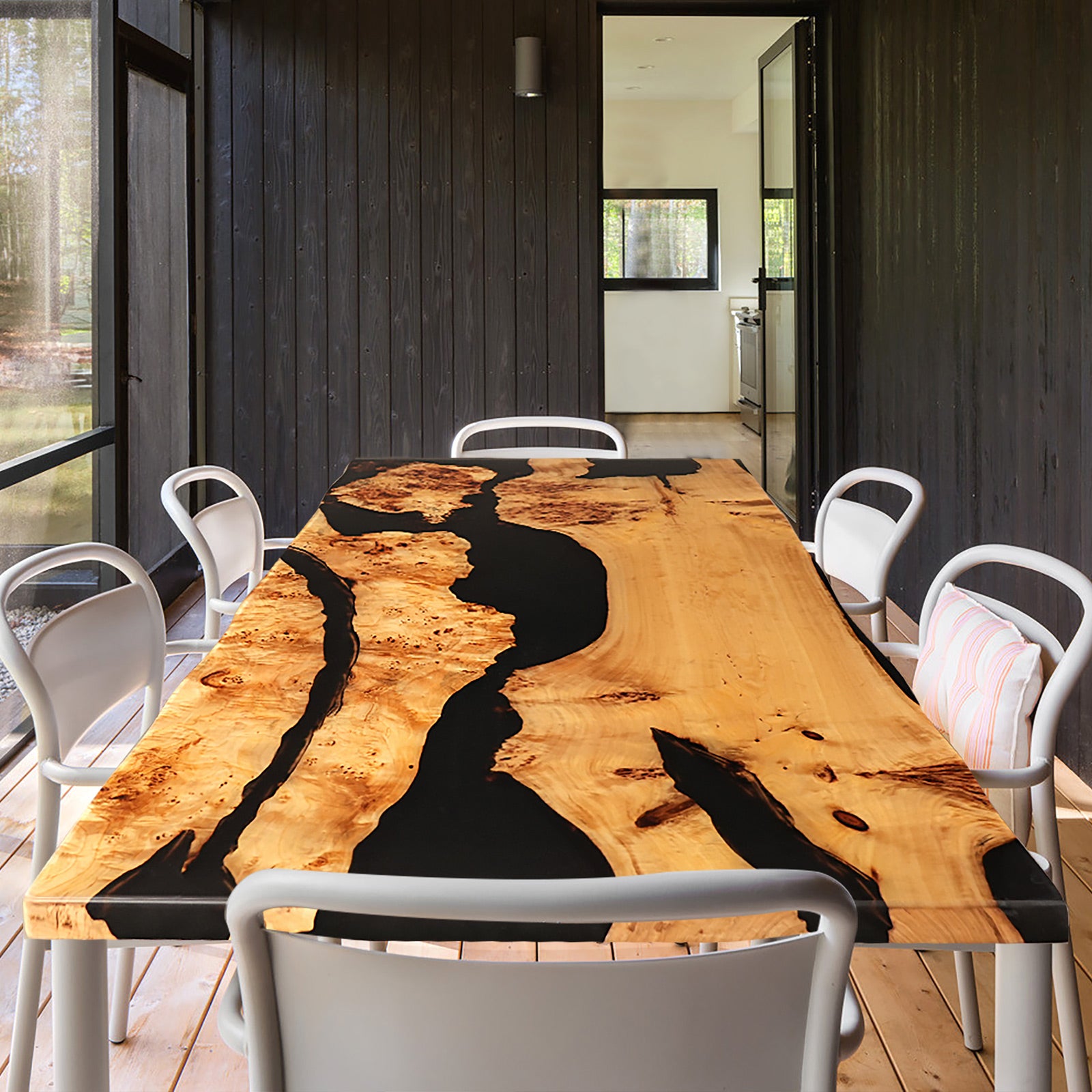 Myluxurytable Poplar Black Epoxy Dining Table MLT-026