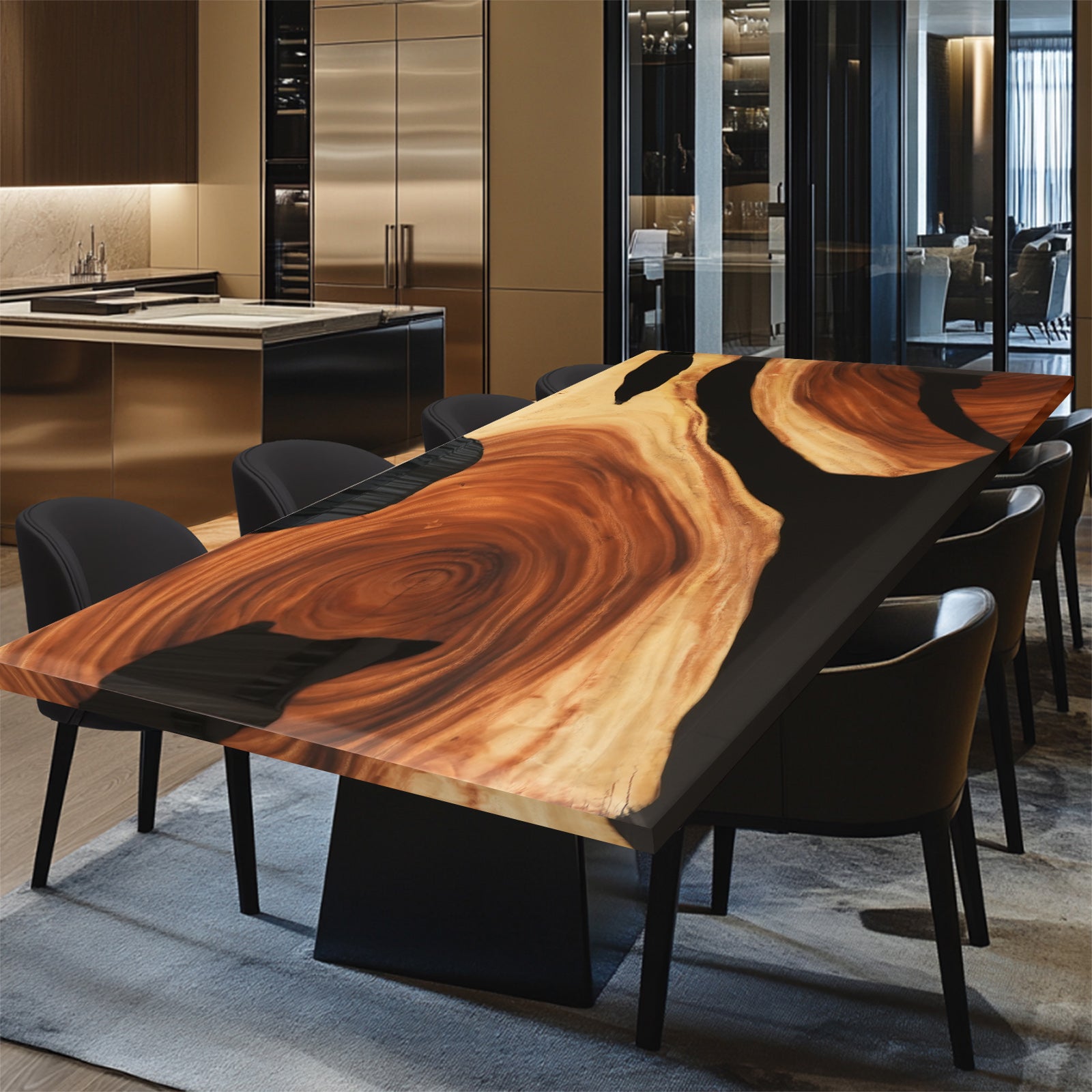 Myluxurytable Walnut Black Epoxy Dining Table MLT-025