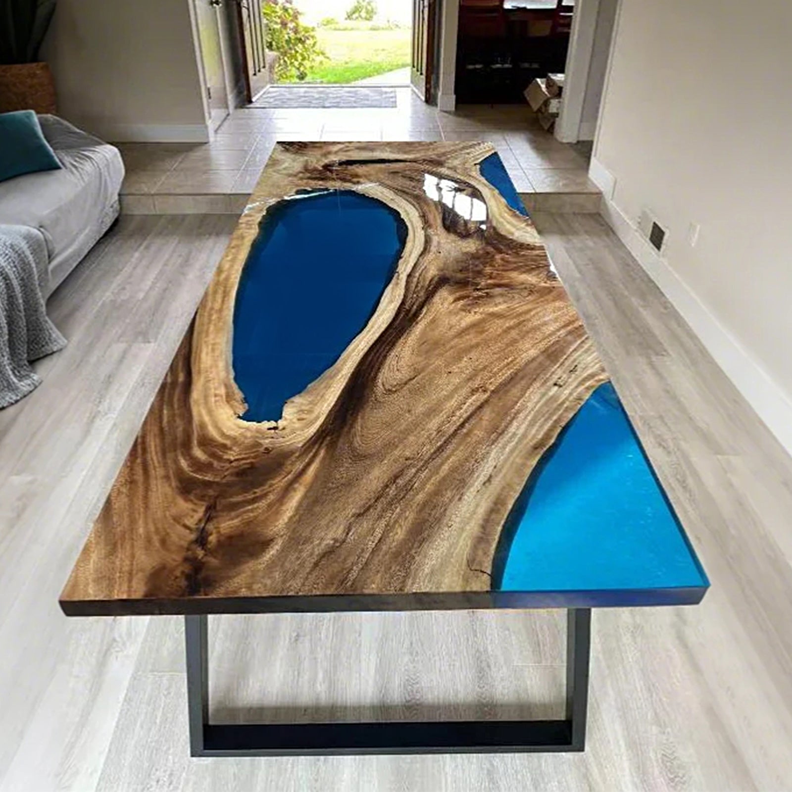 Myluxurytable Walnut Blue Epoxy Dining Table MLT-037