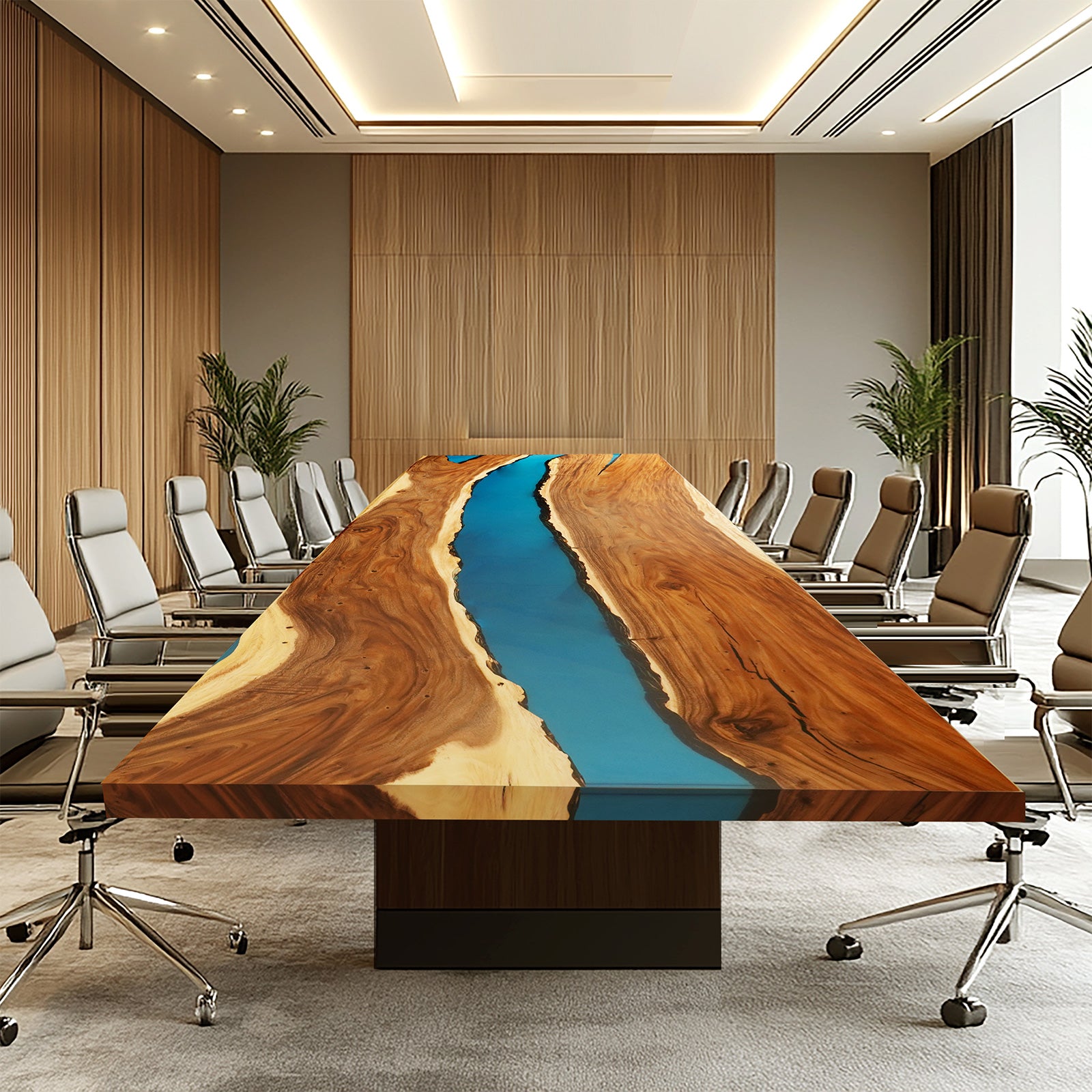 Myluxurytable Walnut Blue Epoxy Long Conference Table MLT-027