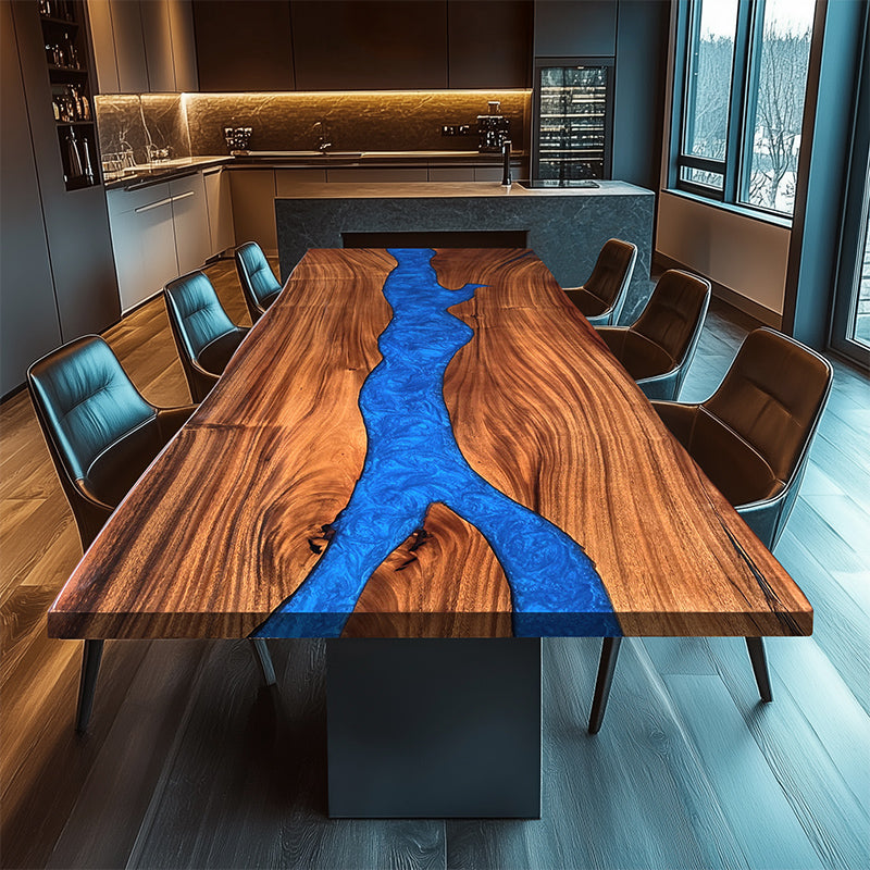 Myluxurytable Walnut Blue Epoxy River Table MLT-028