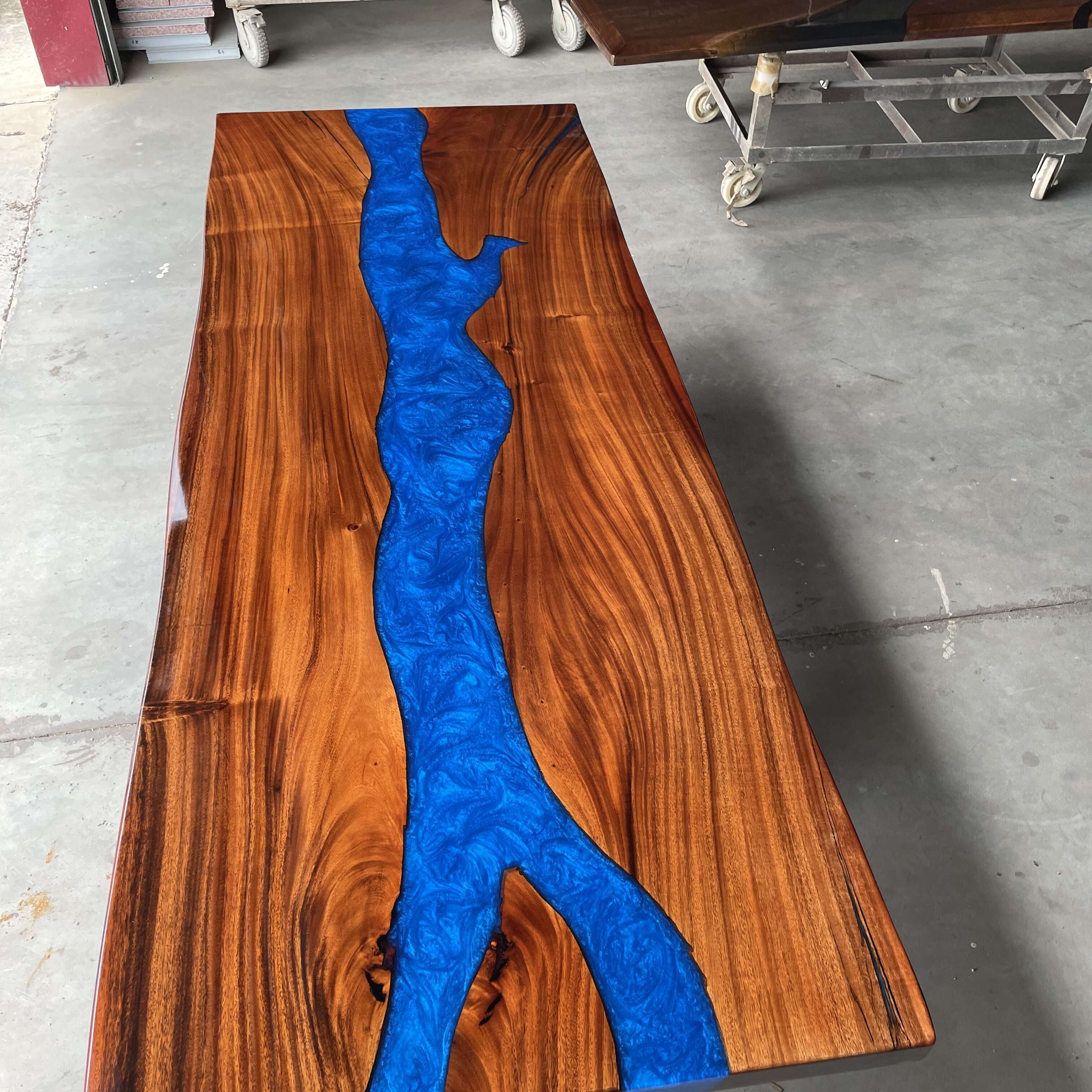 Myluxurytable Walnut Blue Epoxy River Table MLT-028