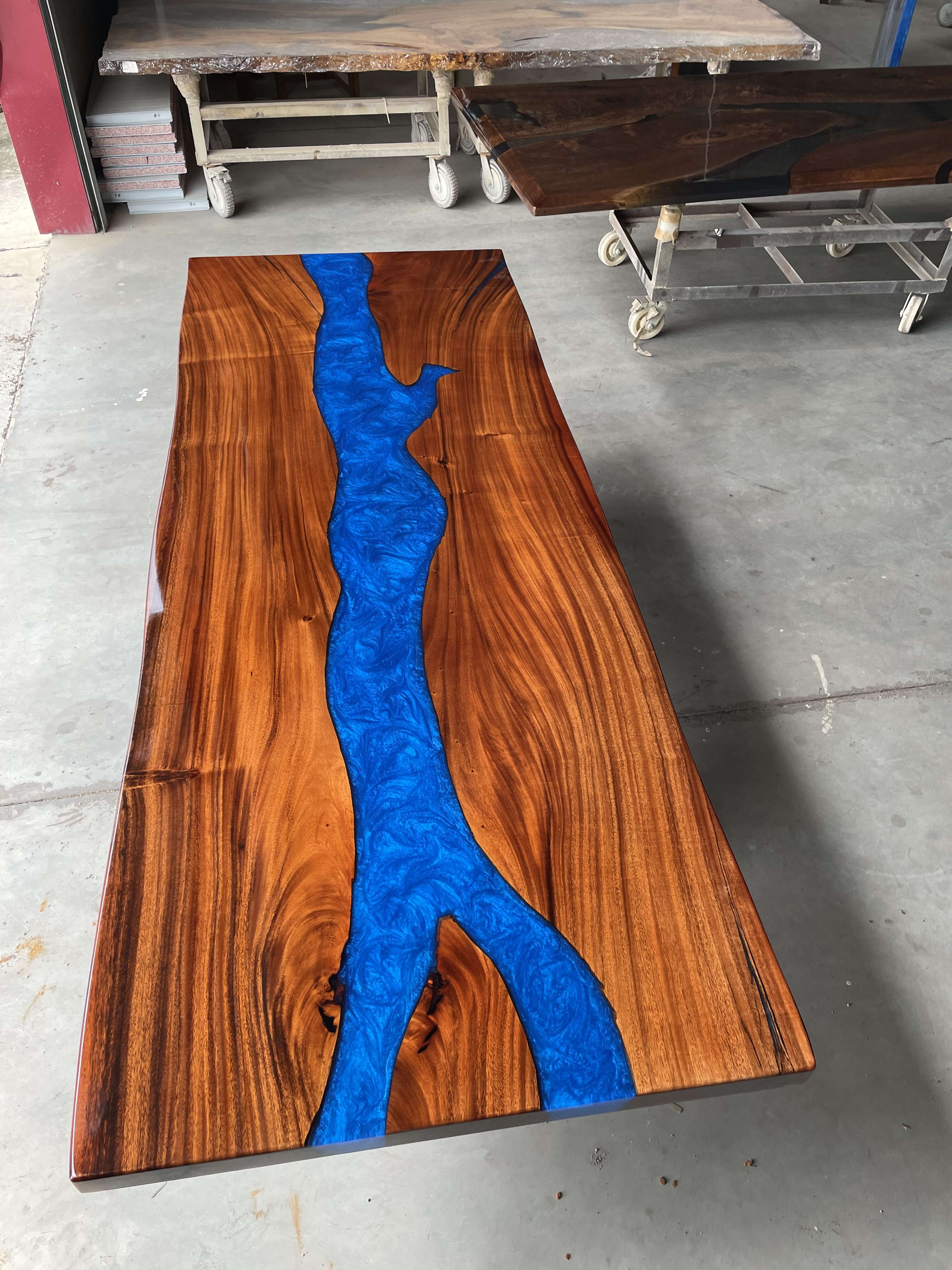 Myluxurytable Walnut Blue Epoxy River Table MLT-028