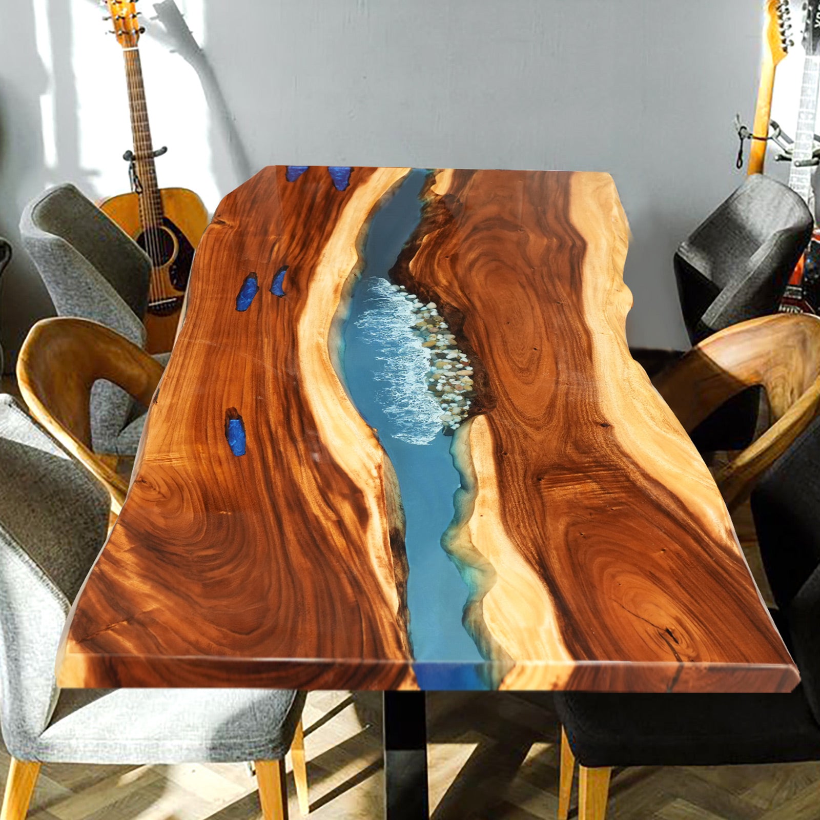 Myluxurytable Walnut Epoxy Blue Ocean Live Edge Table MLT-024