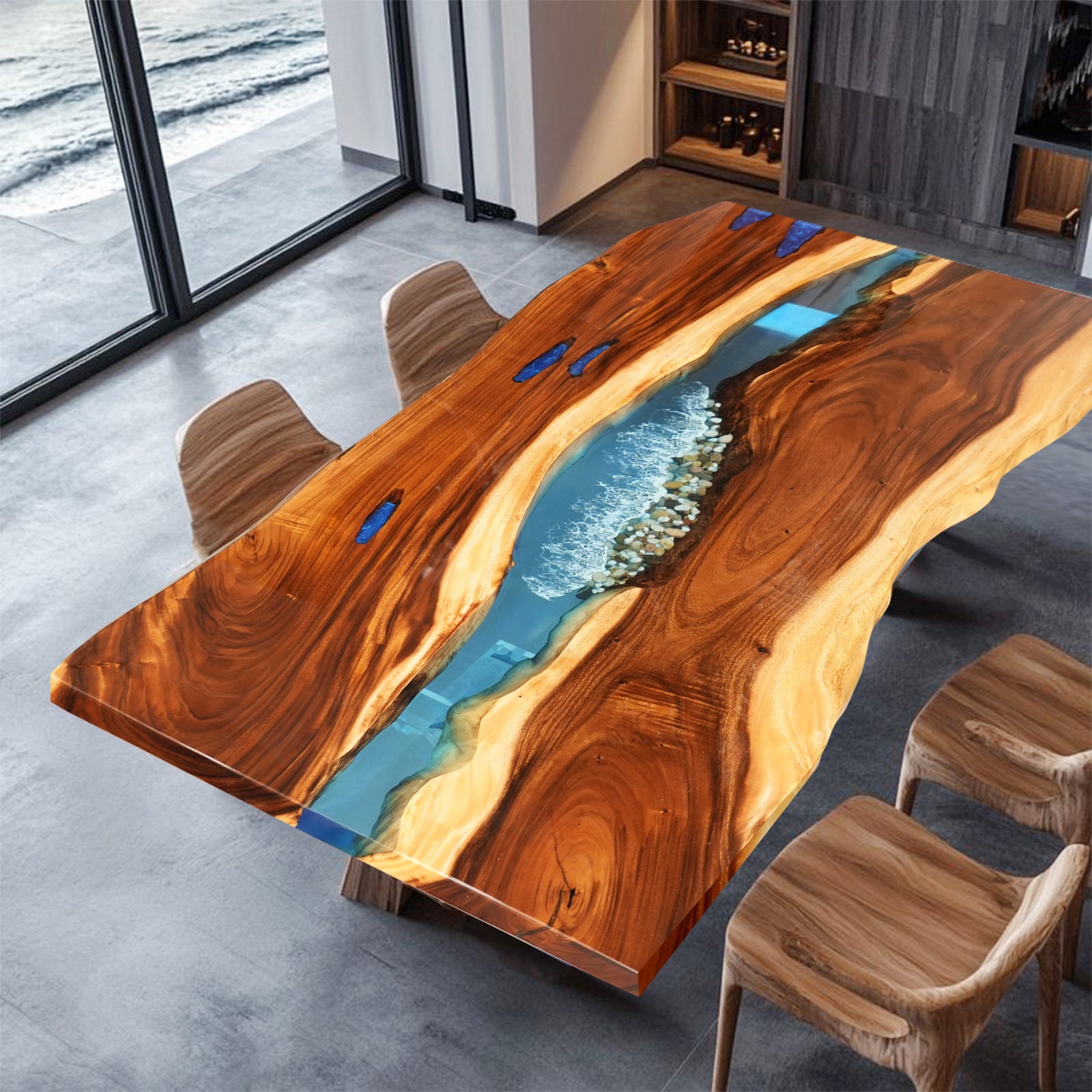 Myluxurytable Walnut Epoxy Blue Ocean Live Edge Table MLT-024
