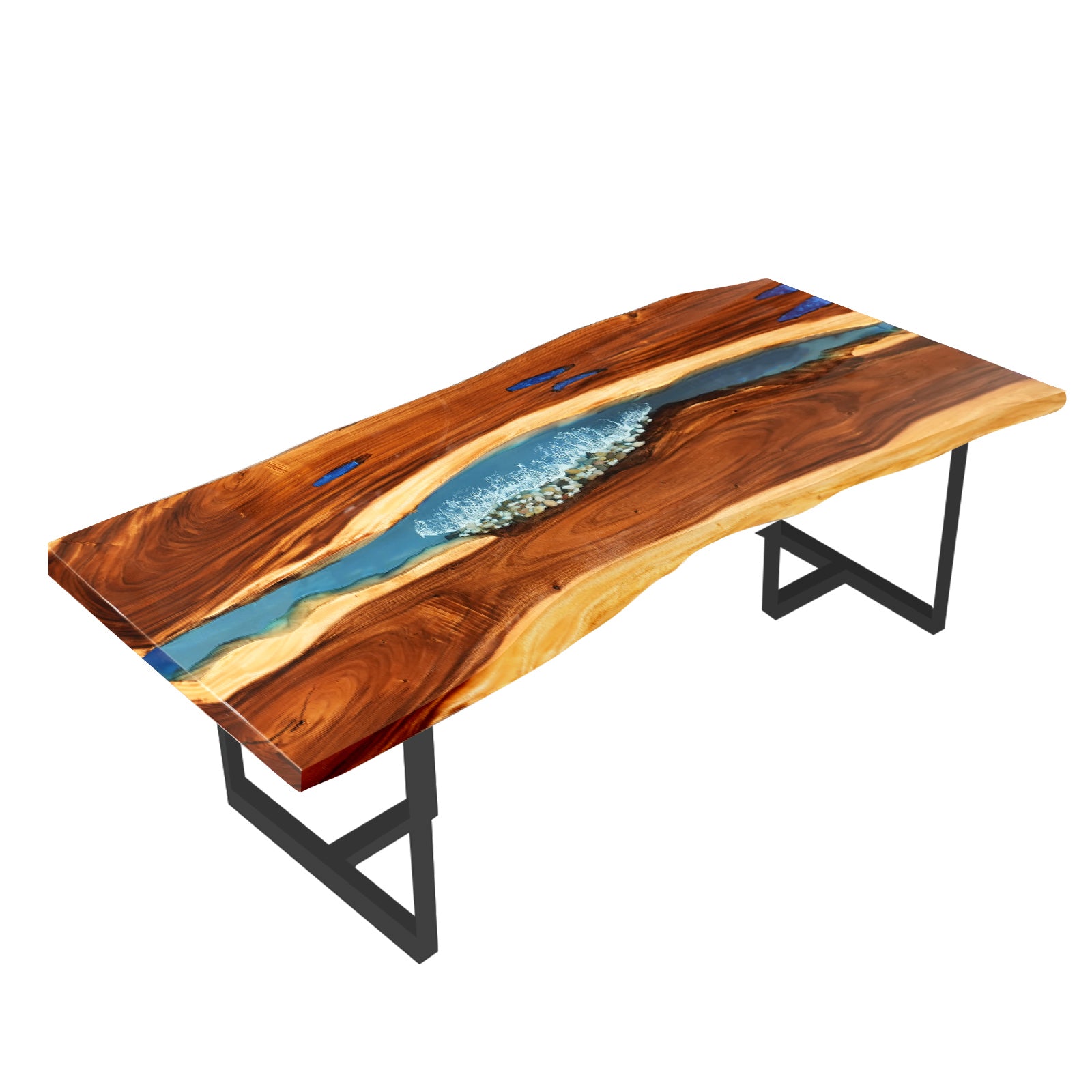 Myluxurytable Walnut Epoxy Blue Ocean Live Edge Table MLT-024