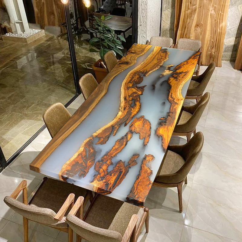 Myluxurytable Walnut White Epoxy Dining Table MLT-013