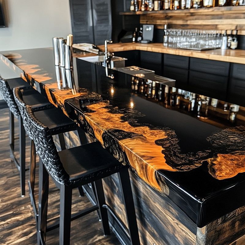 Black Epoxy Black Walnut Wood Bar Top