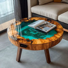 Black Walnut Green Resin Round Coffee Table