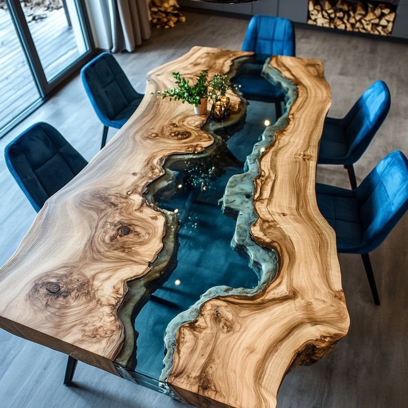 Blue Epoxy  Resin River Dining Table