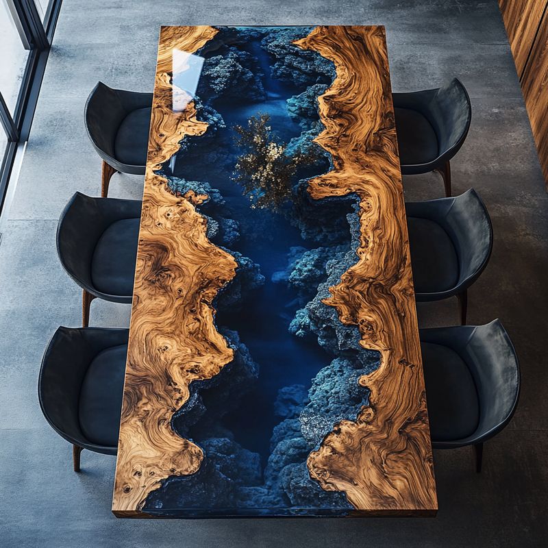 Cunninghamia Ocean Wave Epoxy Resin Dining Table-1