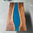 Handmade black walnut epoxy resin river dining table with LED lighting