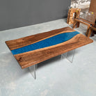 Handcrafted LED epoxy resin dining table made from solid black walnut