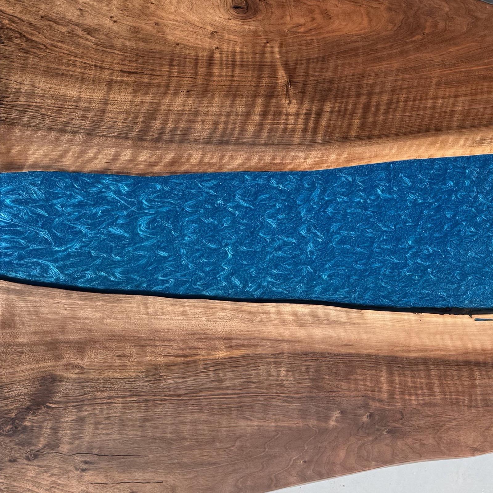 Unique custom kitchen epoxy resin river table with LED plug-in feature