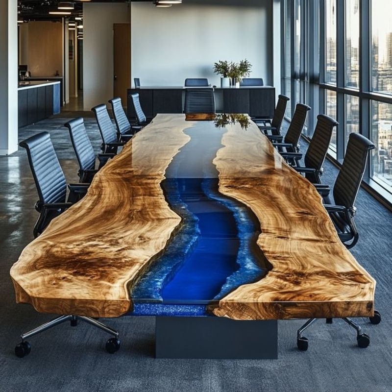 Custom Walnut Blue Epoxy Resin Conference Table