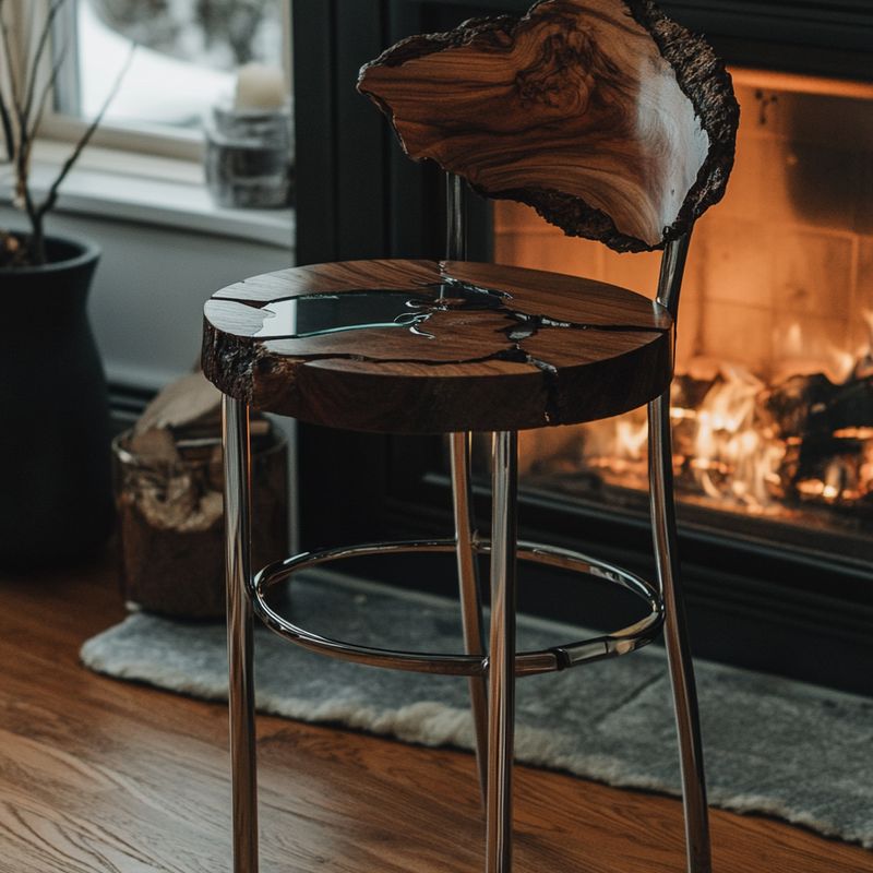 Customized Black Walnut Live Edge River Epoxy Bar Chair