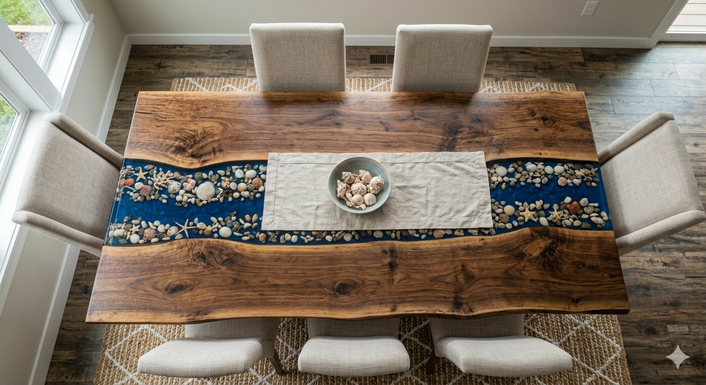 Epoxy resin table with LED lighting for kitchen, dining, living room