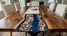 Walnut epoxy resin table wih live edge