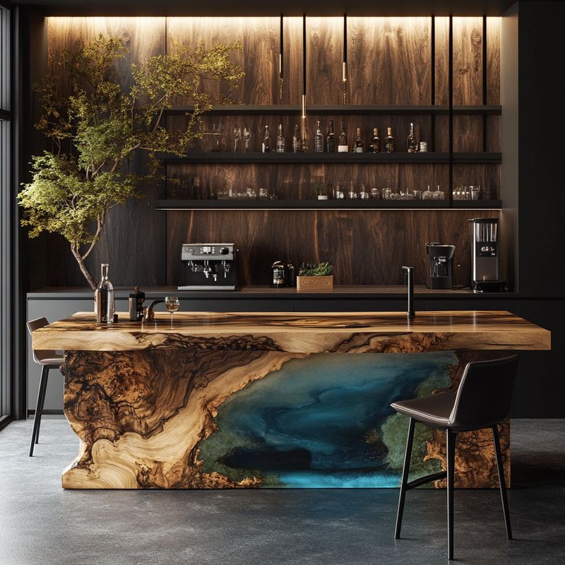 Epoxy Resin Walnut Blue Bar Top