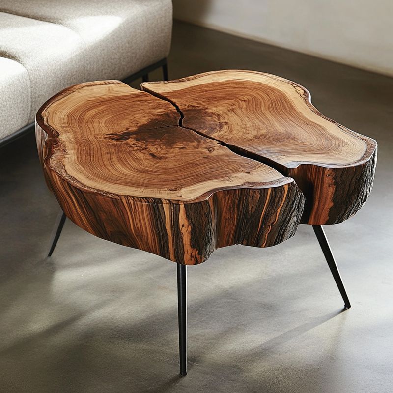 Flower Shape Walnut Live Edged Coffee Table-2