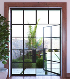Modern black steel interior French double door with 10-lite clear glass, square top design, handcrafted heavy-duty steel frame for home interior