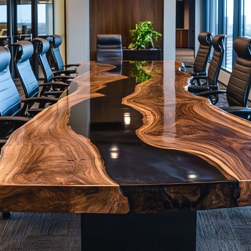 Irregular Walnut Black Epoxy Resin Conference Table