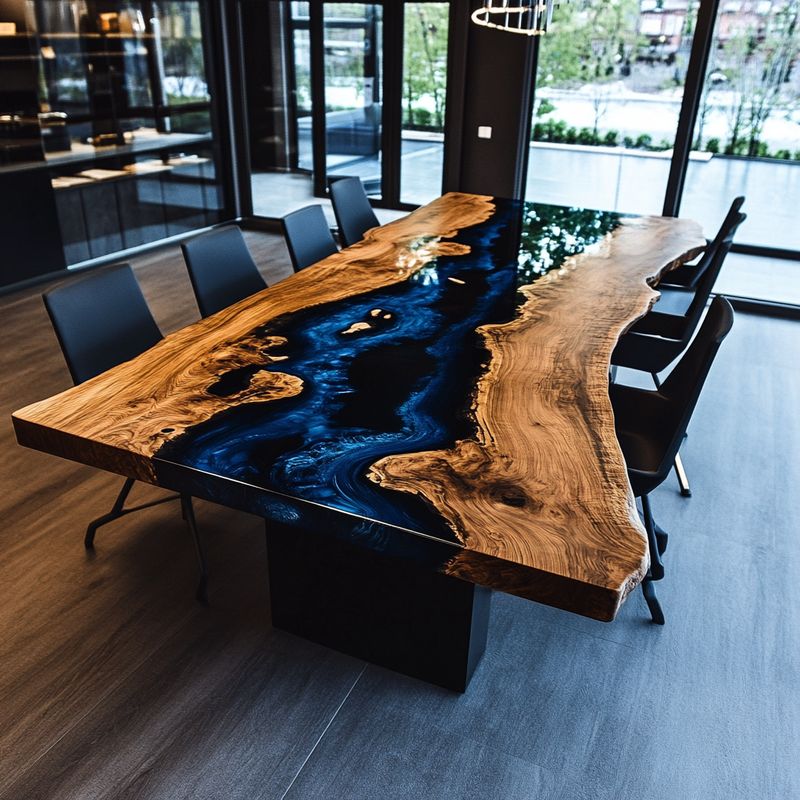 Live Edge Black Blue Epoxy Resin Conference Table