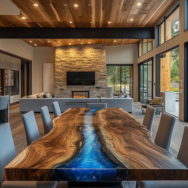 Live Edge Conference Table with Blue Epoxy Inlay