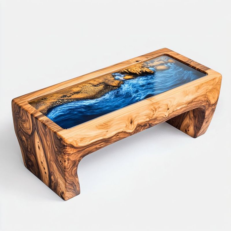 Live Edge Wood Ocean Resin Bench