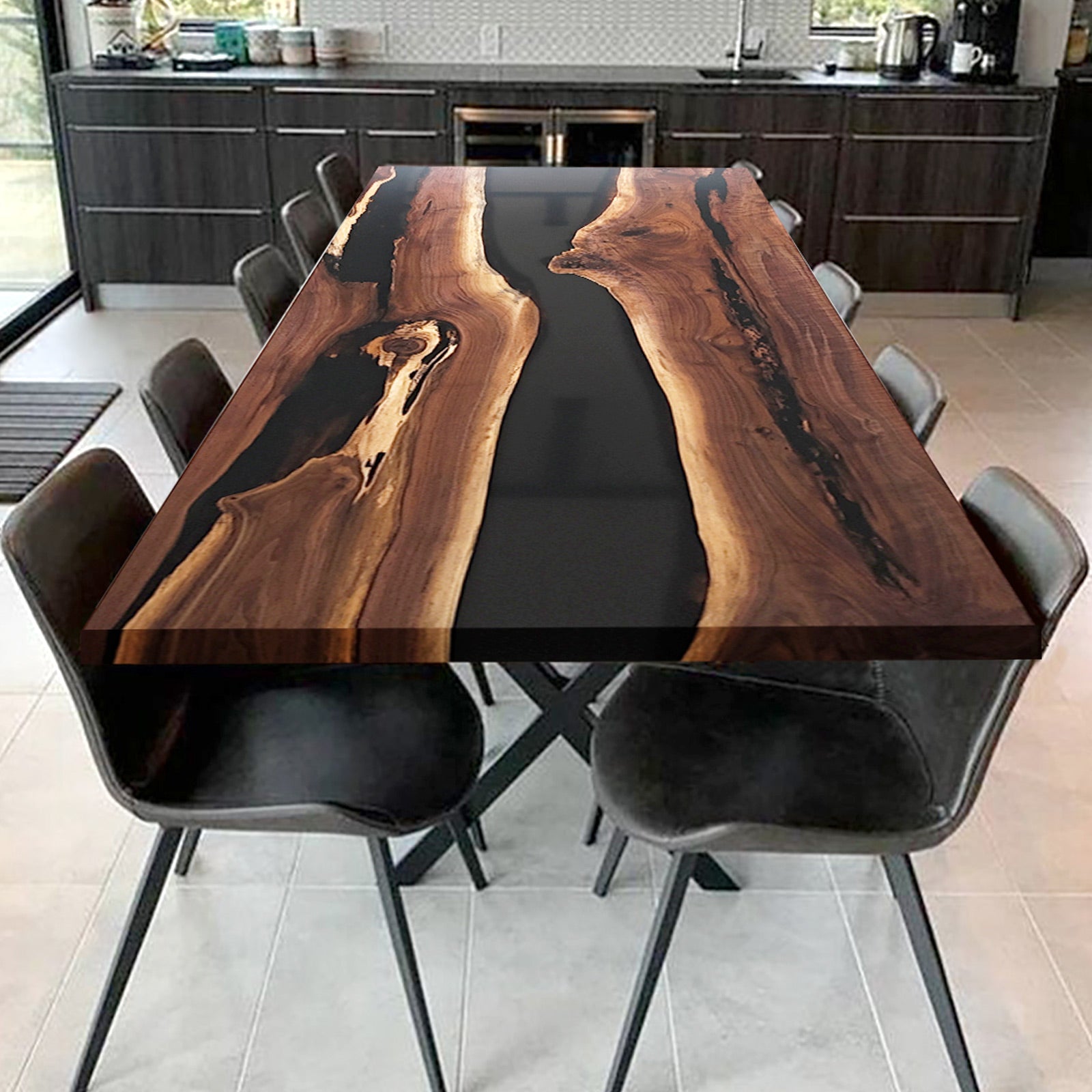 Myluxurytable Black Walnut Black Epoxy Conference Table MLT-036