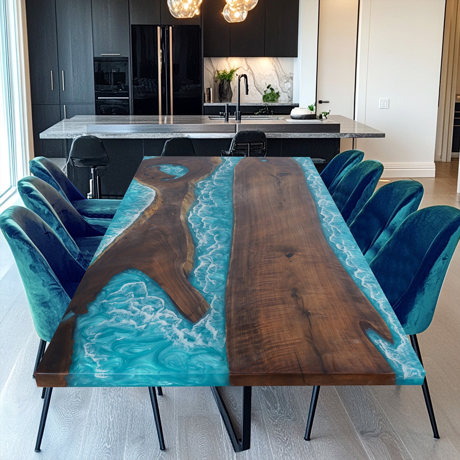 Myluxurytable Black Walnut Blue Epoxy Ocean Table MLT-011