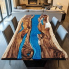 Myluxurytable Black Walnut Blue Epoxy River Table MLT-039