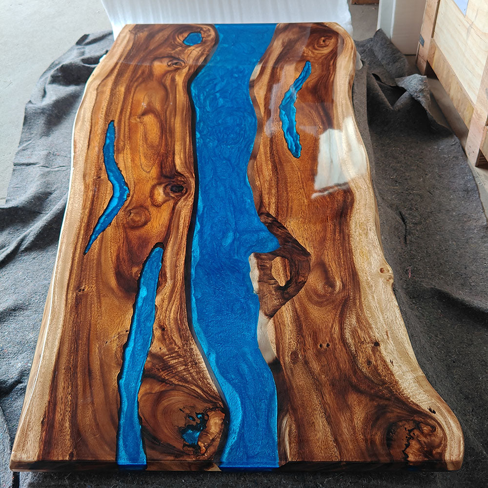 Myluxurytable Black Walnut Blue Epoxy River Table MLT-039
