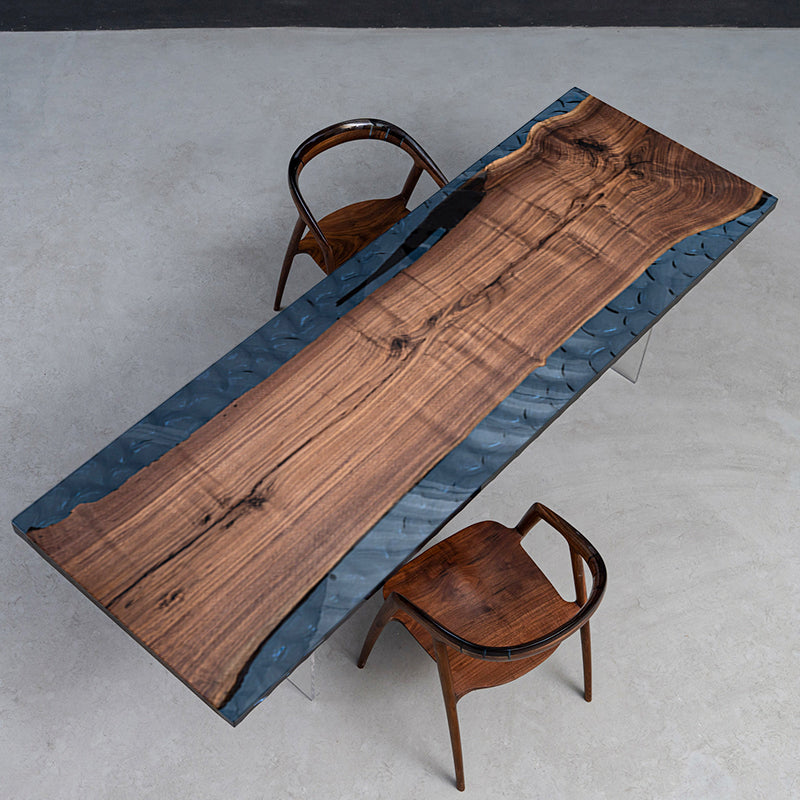 Myluxurytable Black Walnut Blue TransparentIce Crystal Resin Table MLTI-010