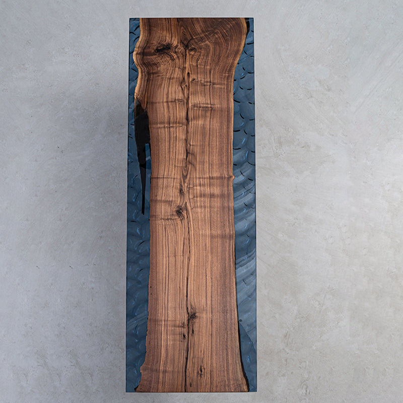 Myluxurytable Black Walnut Blue TransparentIce Crystal Resin Table MLTI-010