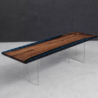 Myluxurytable Black Walnut Blue TransparentIce Crystal Resin Table MLTI-010