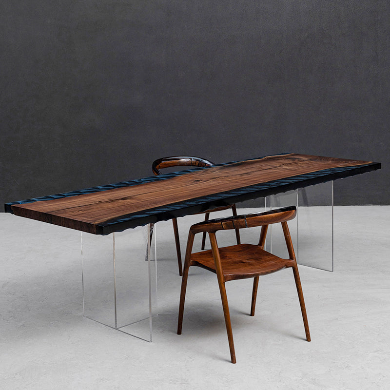 Myluxurytable Black Walnut Blue TransparentIce Crystal Resin Table MLTI-010