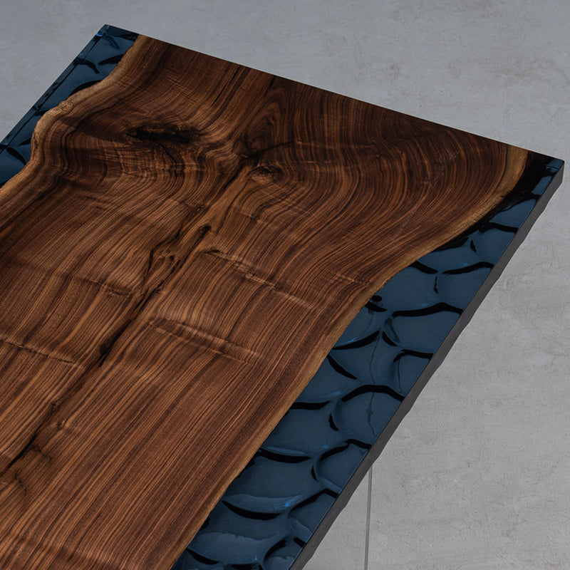 Myluxurytable Black Walnut Blue TransparentIce Crystal Resin Table MLTI-010