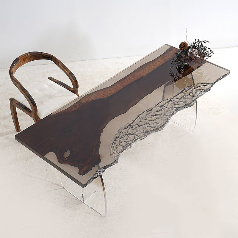 Myluxurytable Black Walnut Clear Ice Crystal Resin Table MLTI-016