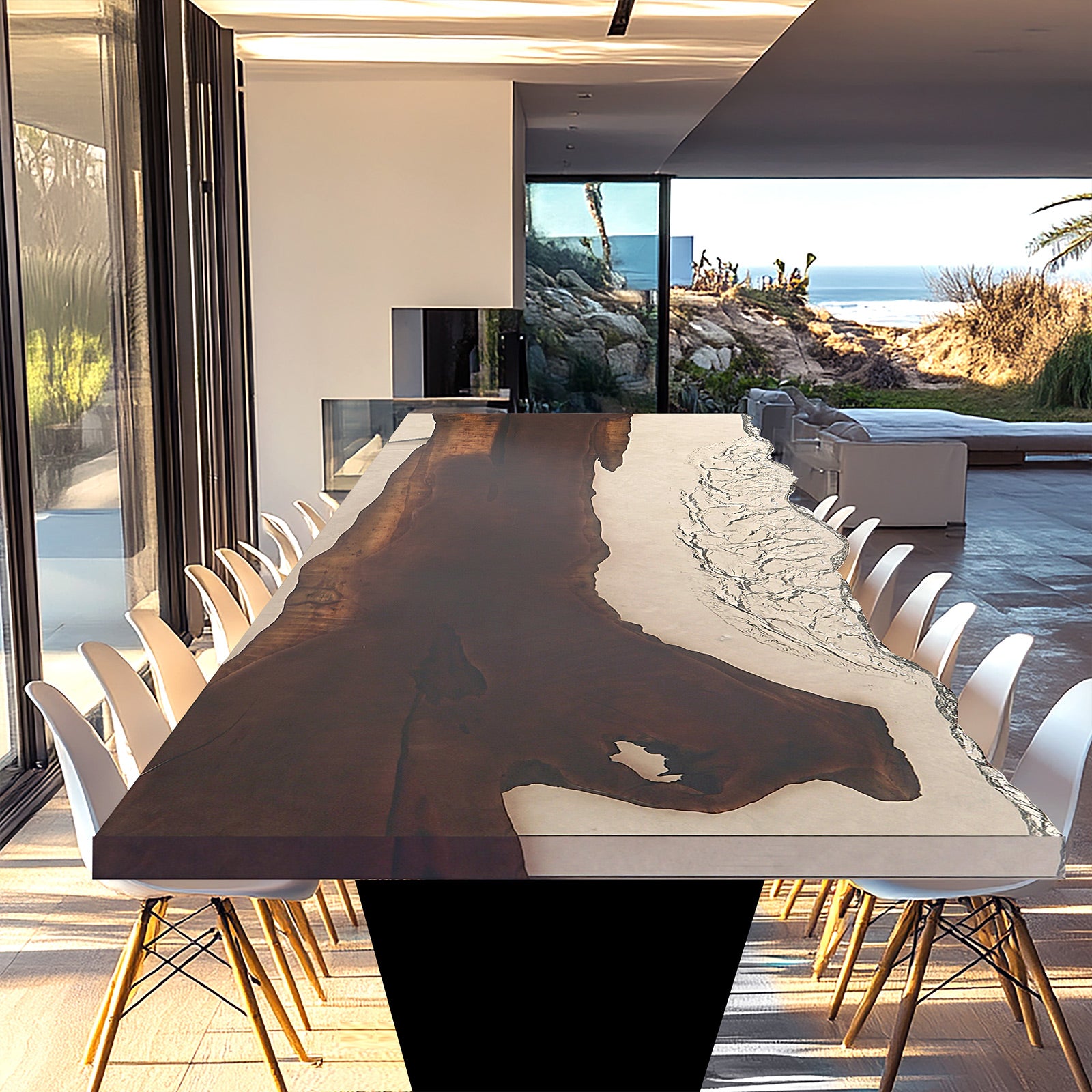 Myluxurytable Black Walnut Clear Ice Crystal Resin Table MLTI-016